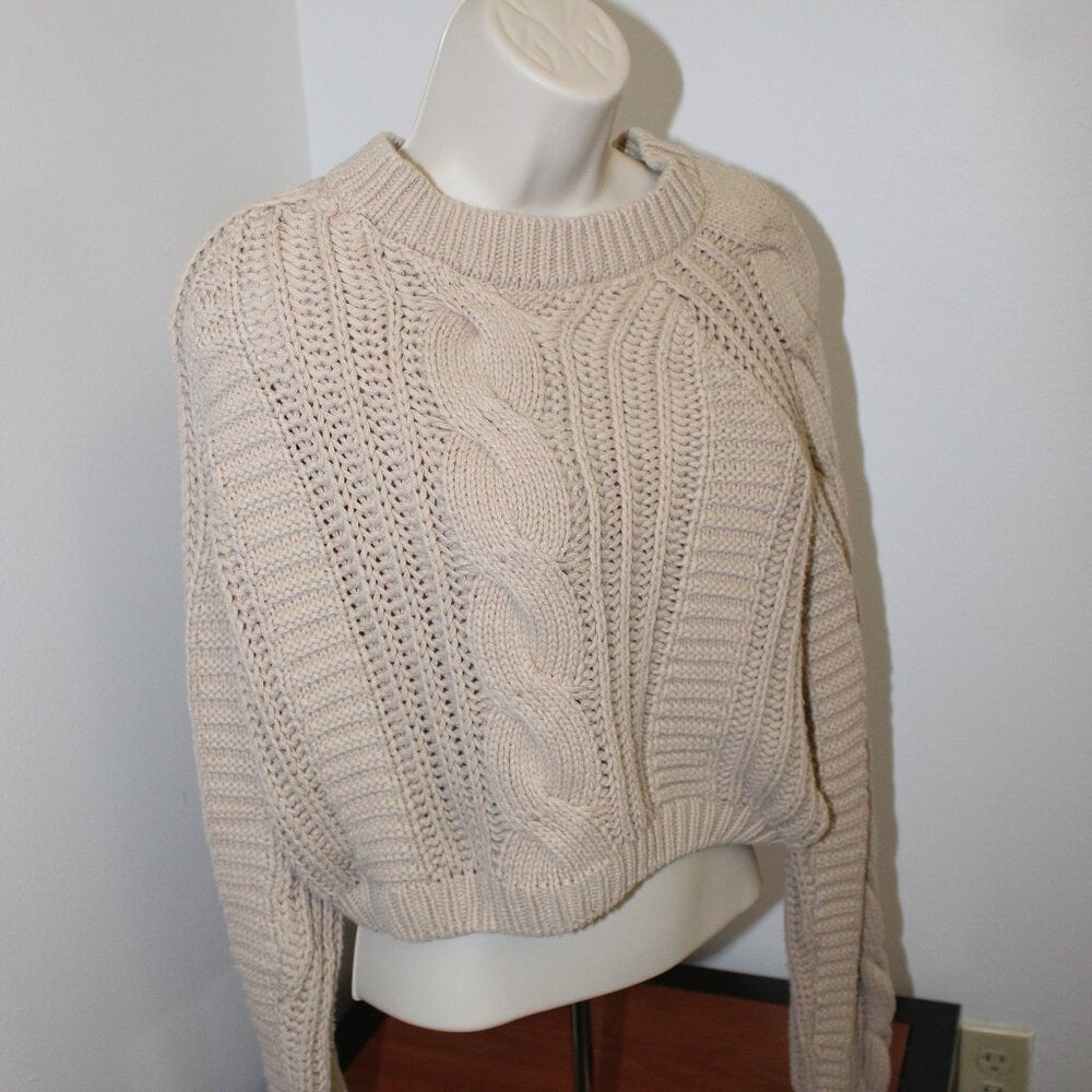 Urban Outfitters Lottie Moss Cropped Tan Cable Knit Sweater - Size S