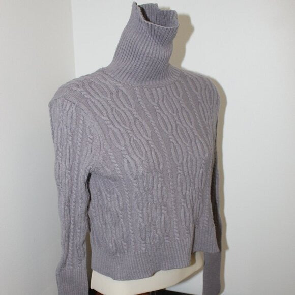 Mi Ami Francesca's Light Grey Turtleneck Cropped Sweater - Size S