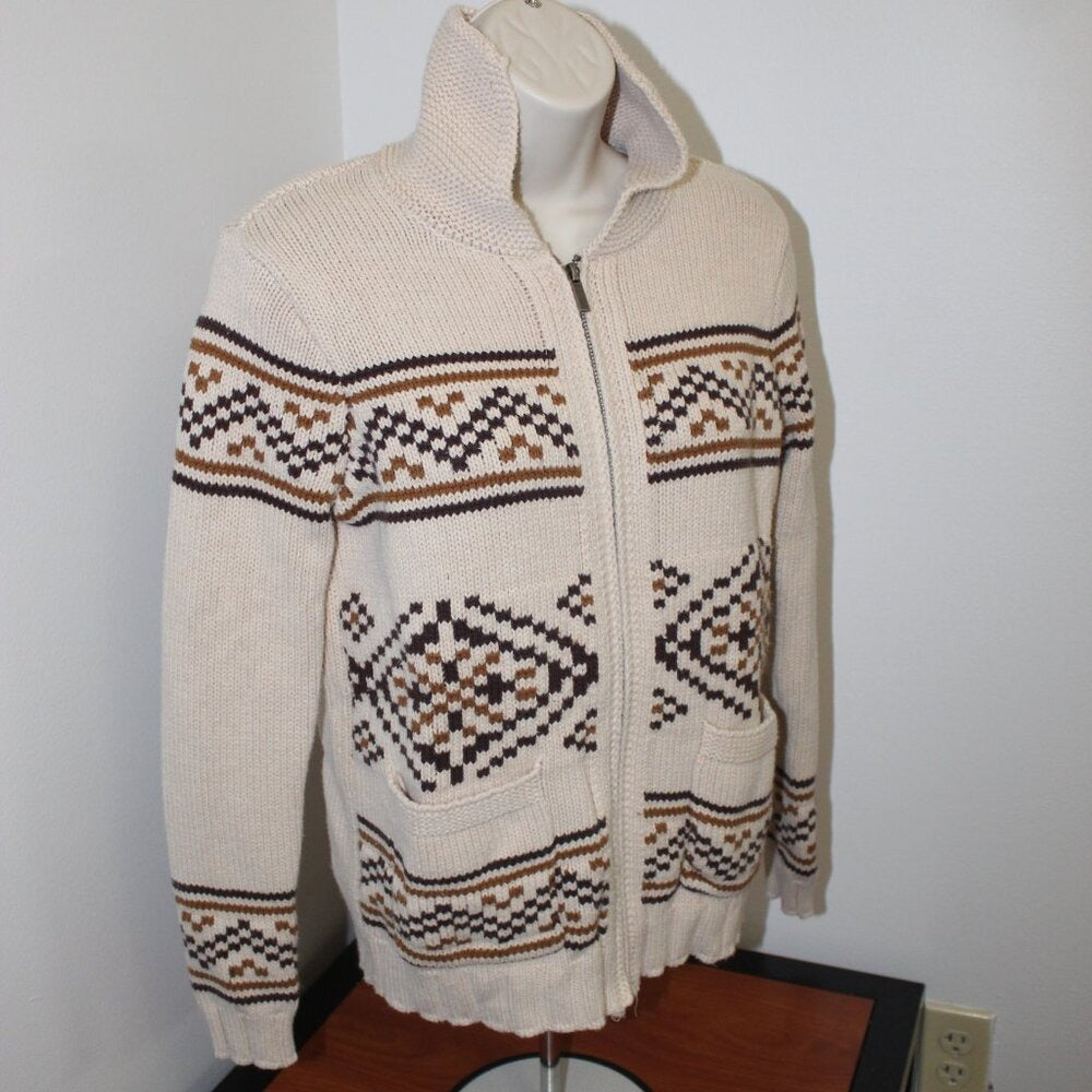 89 + Madison Jacquard Turn-Down Collar Zipper Cardigan - Size S