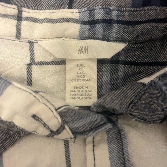 H&M Button Up Flannel Shirt Women's Large White Gray Plaid Soft Cotton EUC - Size L