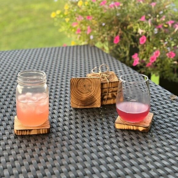 Hand-Burned & Sanded Wooden Coaster Set (4 Pieces) | Only 4 sets available!