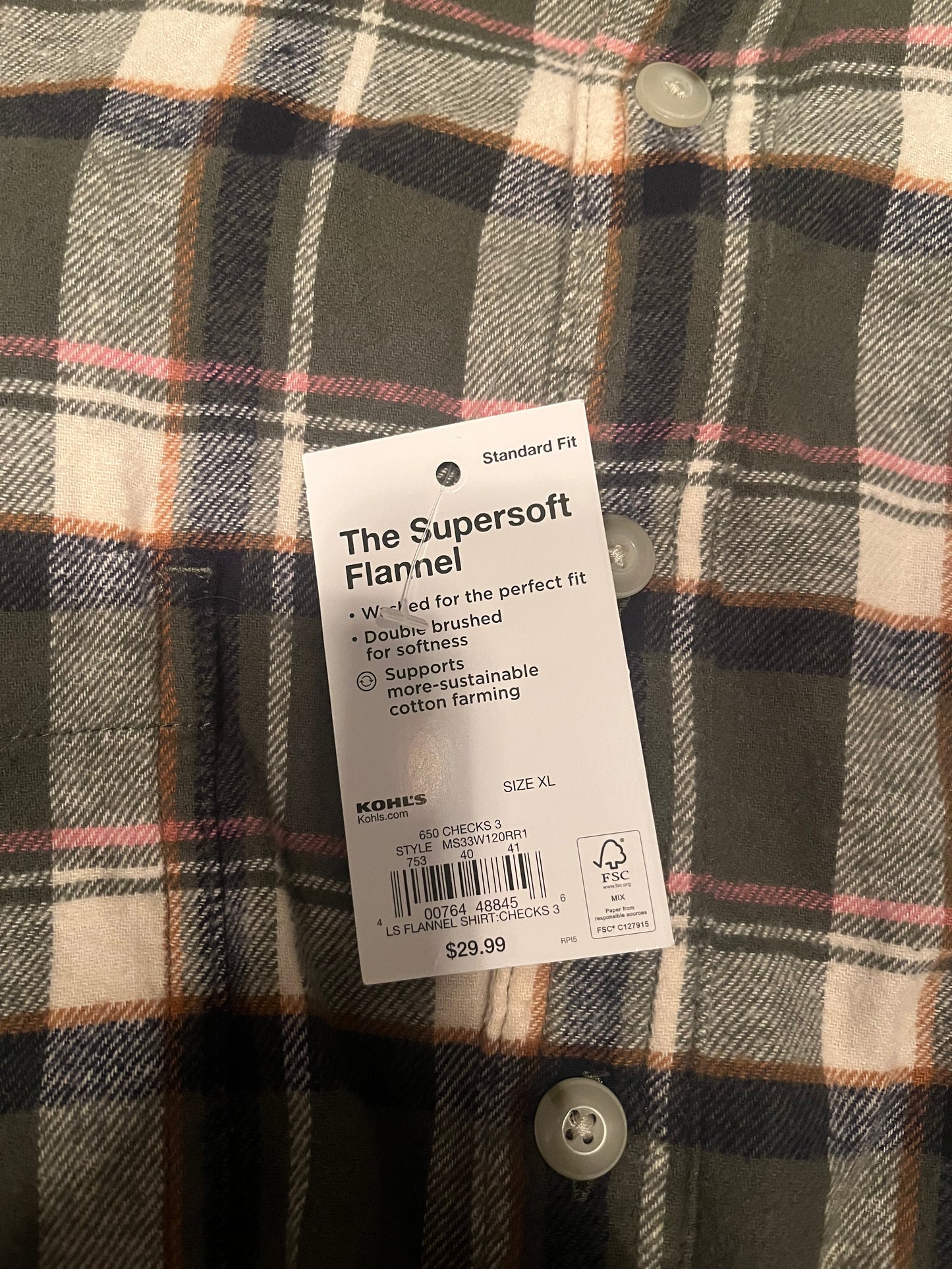 Sonoma Standard Fit the Supersoft Flannel - Size XL