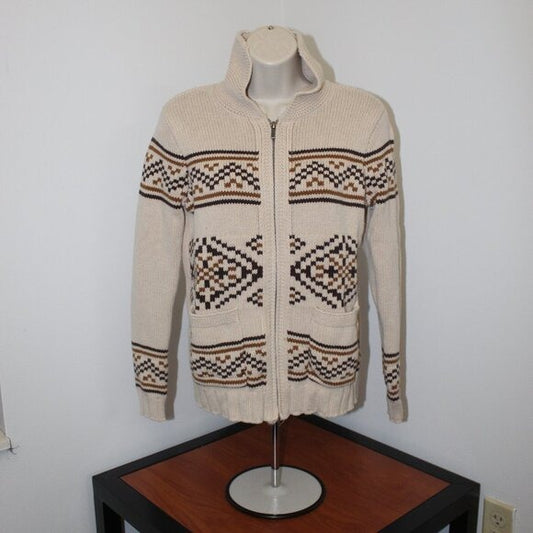 89 + Madison Jacquard Turn-Down Collar Zipper Cardigan - Size S