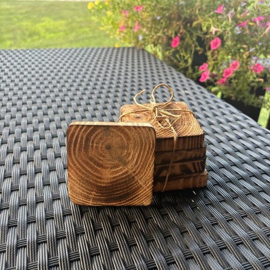Hand-Burned & Sanded Wooden Coaster Set (4 Pieces) | Only 4 sets available!